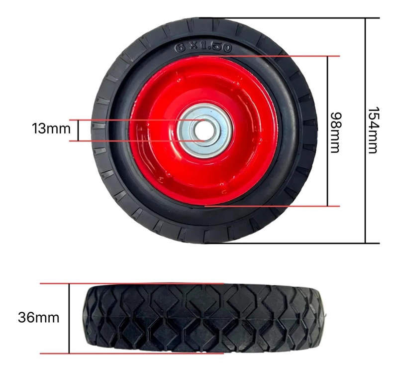 PACK DE 2 RUEDAS MACIZAS ROJAS DE 6 PULGADAS PARA CARROS - 4