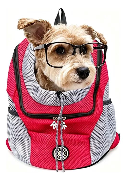 MOCHILA TRANSPORTADORA ROJA PARA MASCOTAS PEQUEÑAS CON VENTILACION - 1