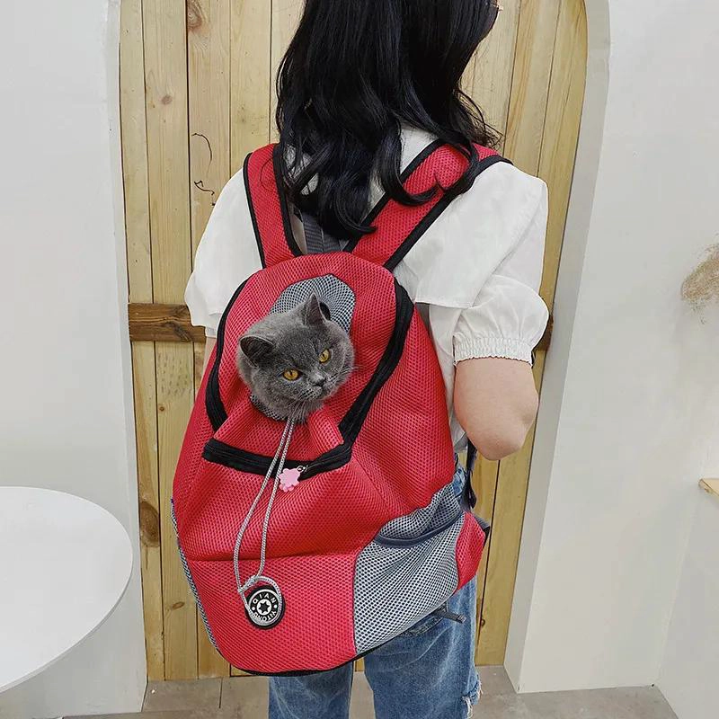 MOCHILA TRANSPORTADORA ROJA PARA MASCOTAS PEQUEÑAS CON VENTILACION - 3