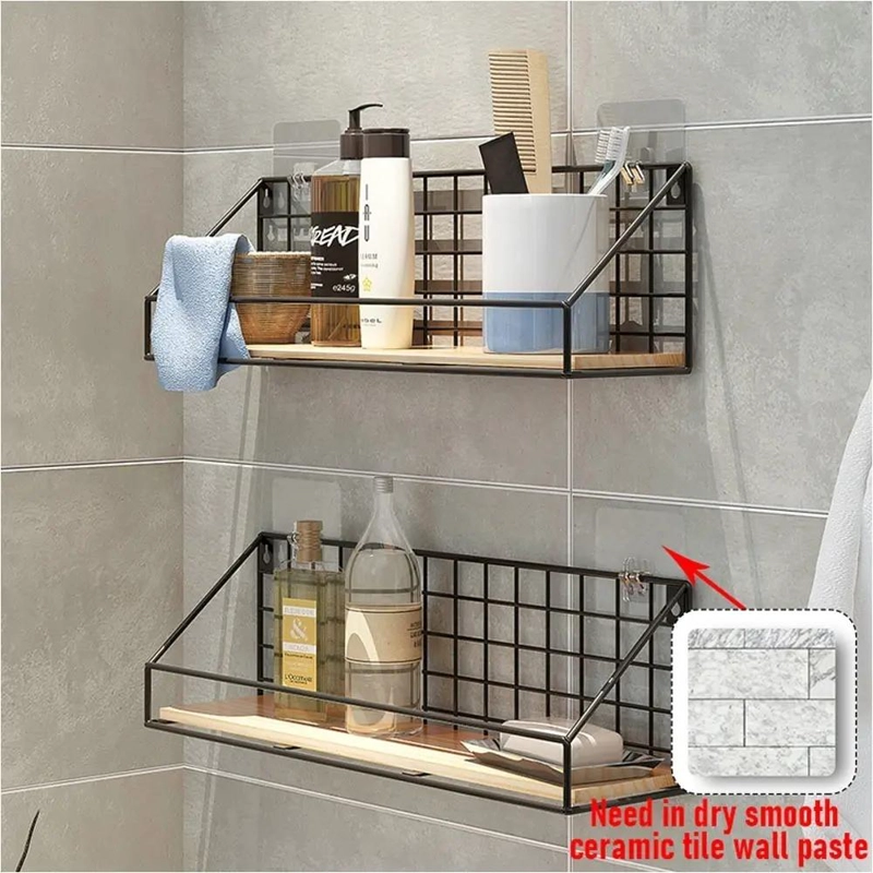 REPISA ORGANIZADOR DE METAL Y MADERA CON ADHESIVO PARA PARED - 3