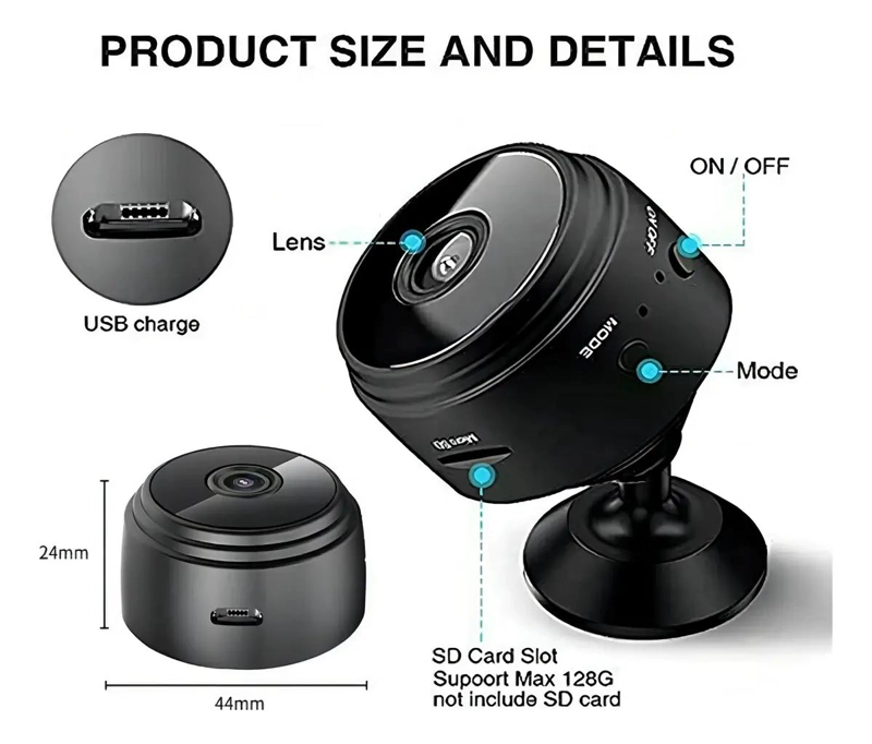 MINI CAMARA DE SEGURIDAD CON SENSOR WIFI Y VISION NOCTURNA - 6