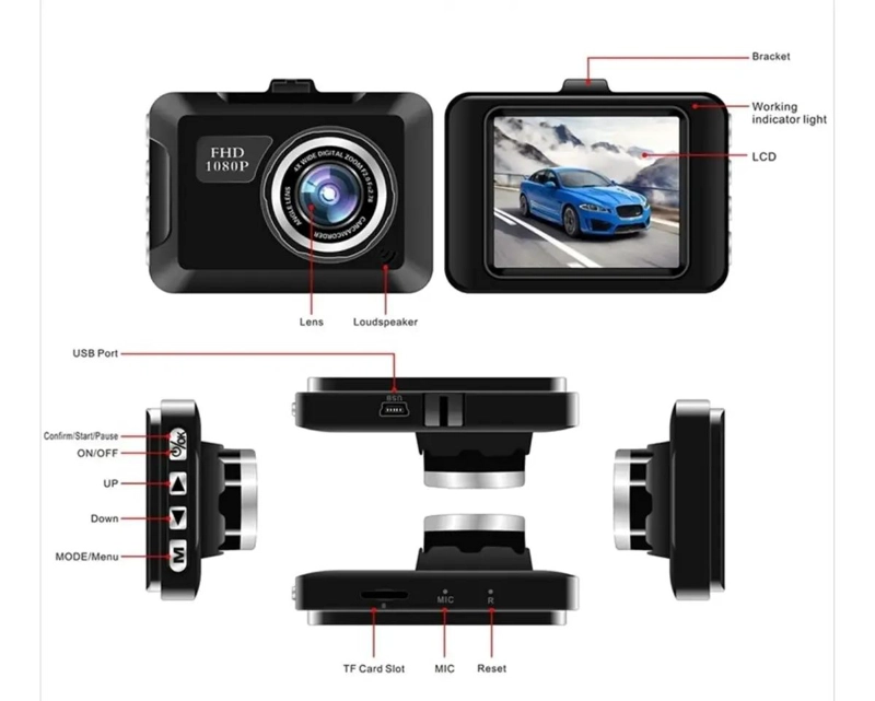 CAMARA DE SEGURIDAD PARA AUTOMOVIL FULL HD 1080P CON PANTALLA LCD - 6