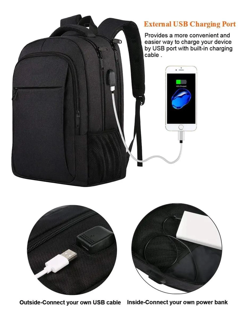 MOCHILA IMPERMEABLE ANTIRROBO PARA NOTEBOOK CON DISEÑO LISO - 2