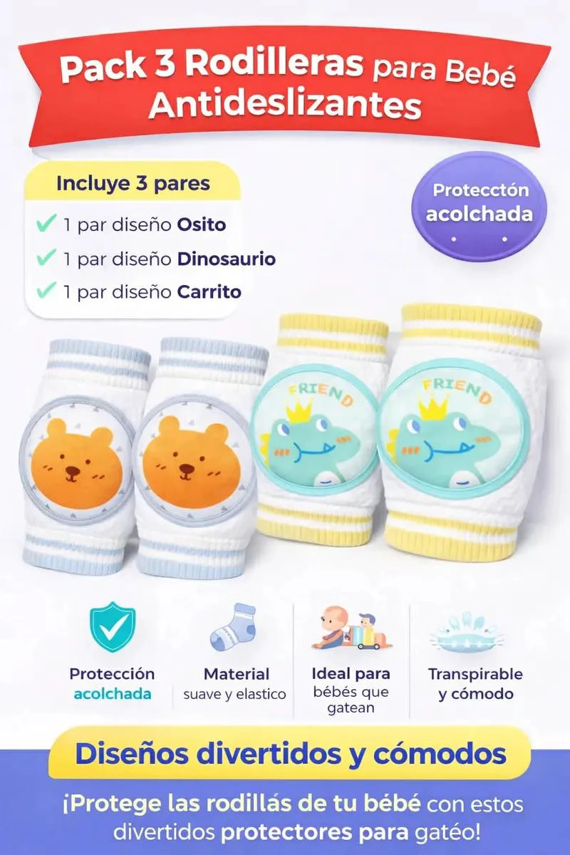 PACK DE 3 RODILLERAS ANTIDESLIZANTES PARA GATEO DE BEBE - 5