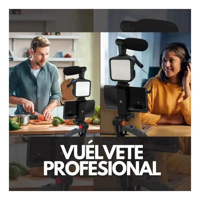 KIT DE GRABACION PROFESIONAL CON TRIPODE MICROFONO Y LUZ LED - 2