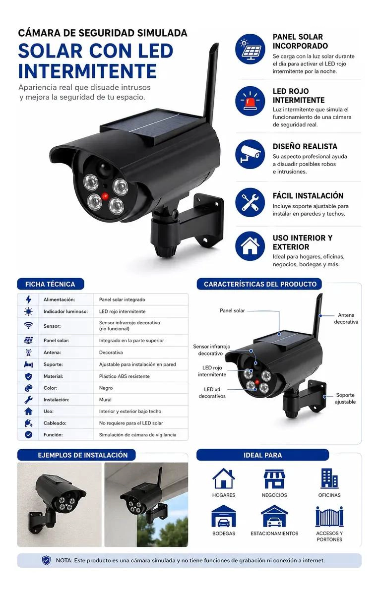 CAMARA DE SEGURIDAD FALSA SOLAR CON LED INTERMITENTE - 4