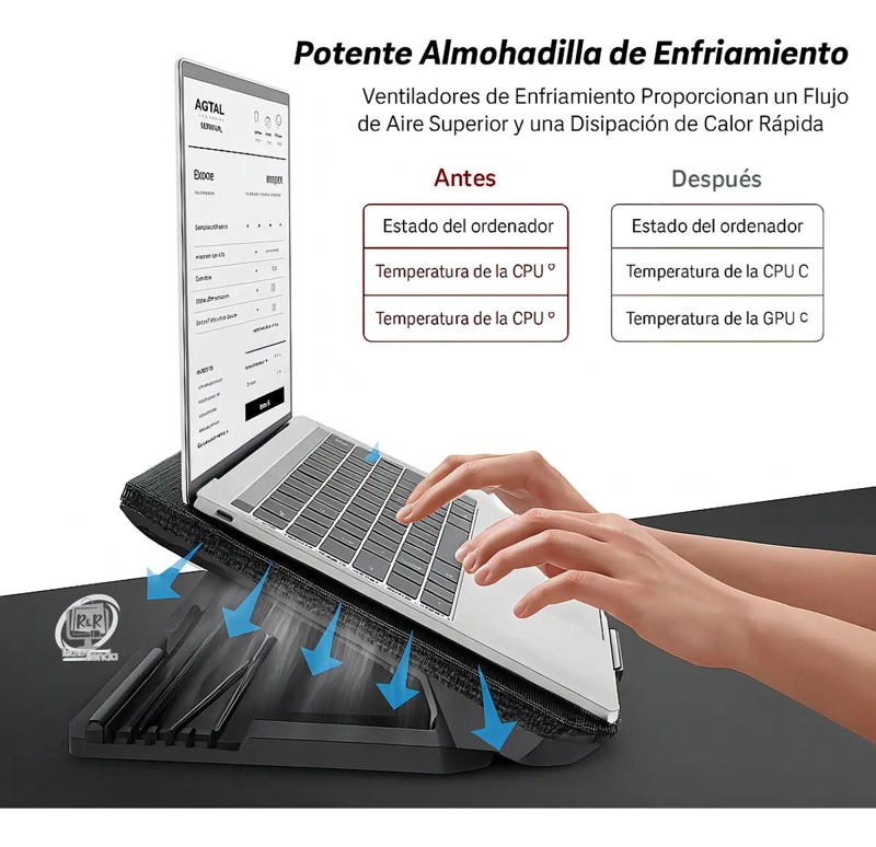 SOPORTE VERTICAL PARA NOTEBOOK CON VENTILADOR Y LUZ LED AZUL - 4