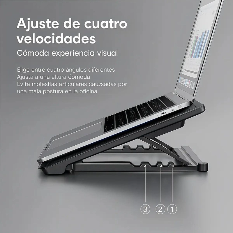 SOPORTE VERTICAL PARA NOTEBOOK CON VENTILADOR Y LUZ LED AZUL - 5