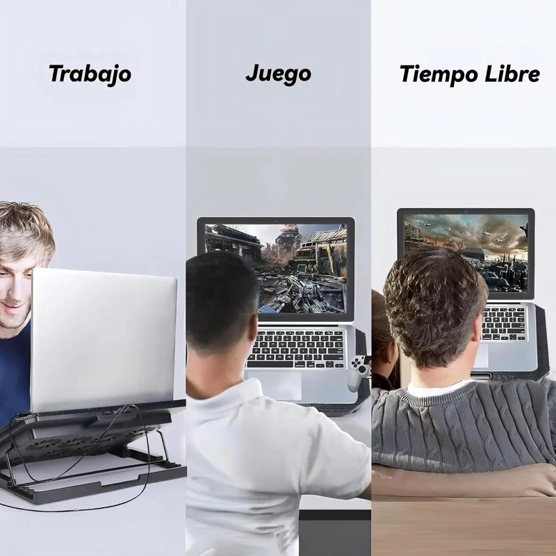 SOPORTE VERTICAL PARA NOTEBOOK CON VENTILADOR Y LUZ LED AZUL - 8