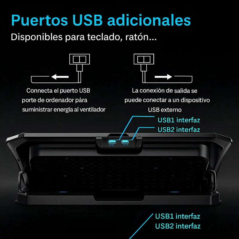 SOPORTE VERTICAL PARA NOTEBOOK CON VENTILADOR Y LUZ LED AZUL - 9