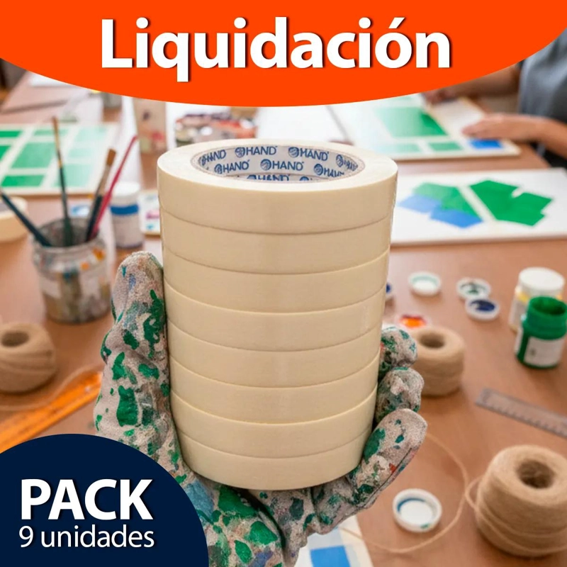 PACK DE 9 ROLLOS DE CINTA ENMASCARAR 18MM 40M BEIGE - 2