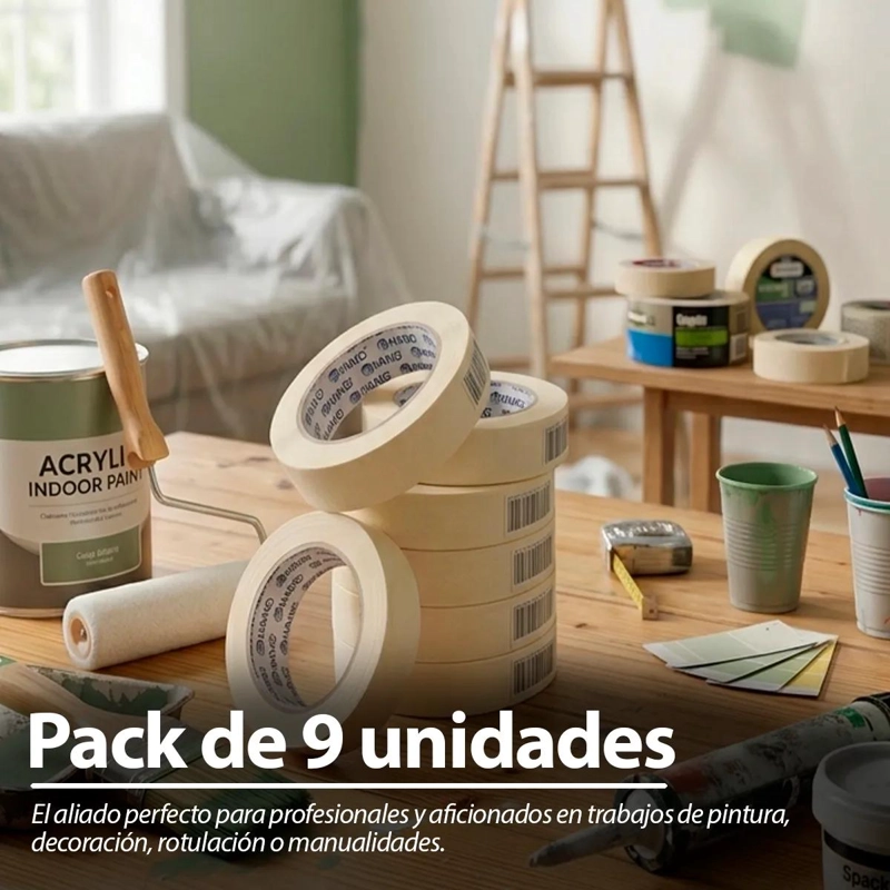 PACK DE 9 ROLLOS DE CINTA ENMASCARAR 18MM 40M BEIGE - 3