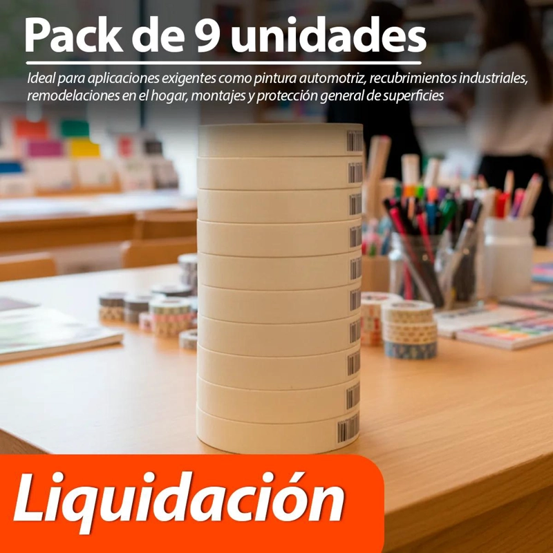 PACK DE 9 ROLLOS DE CINTA ENMASCARAR 18MM 40M BEIGE - 4