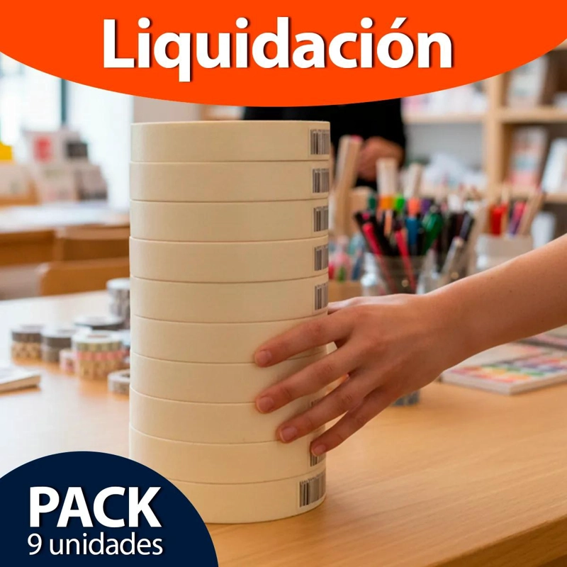 PACK DE 9 ROLLOS DE CINTA ENMASCARAR 18MM 40M BEIGE - 5