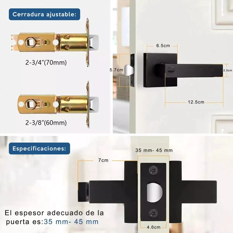 CERRADURA DE MANIJA CUADRADA NEGRA CON LLAVE Y PESTILLO AJUSTABLE - 5