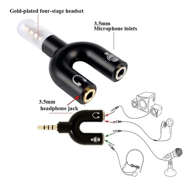 ADAPTADOR SEPARADOR DE SEÑAL PARA MICROFONO Y AUDIFONO TRRS - 4