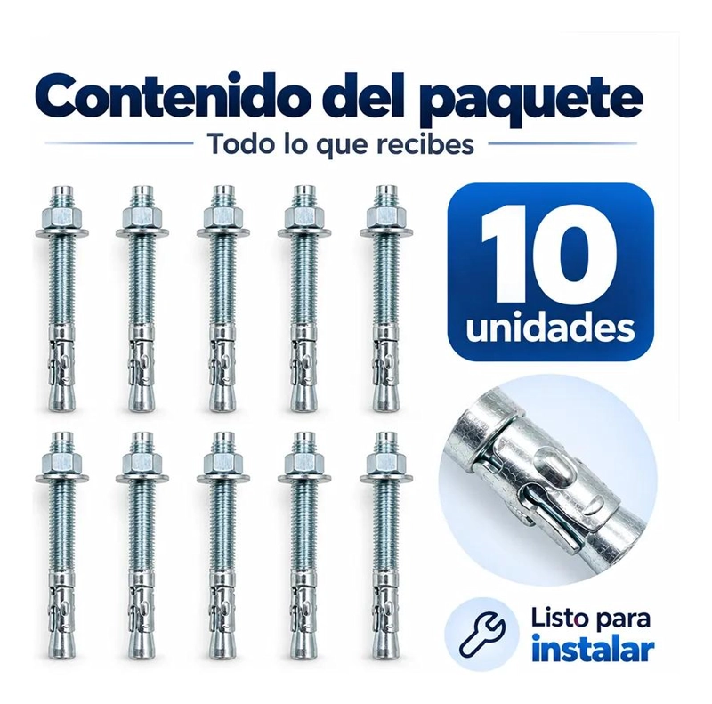 PERNOS DE ANCLAJE GALVANIZADOS PARA CONSTRUCCION 10 PCS - 7