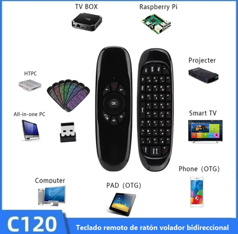 CONTROL REMOTO AIR MOUSE MINI TECLADO COMPACTO CON SENSOR DE MOVIMIENTO - 2