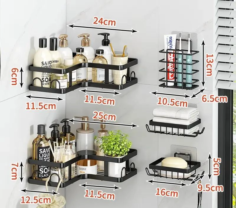 ORGANIZADOR DE PARED PARA DUCHA 5 PIEZAS COLOR NEGRO - 6