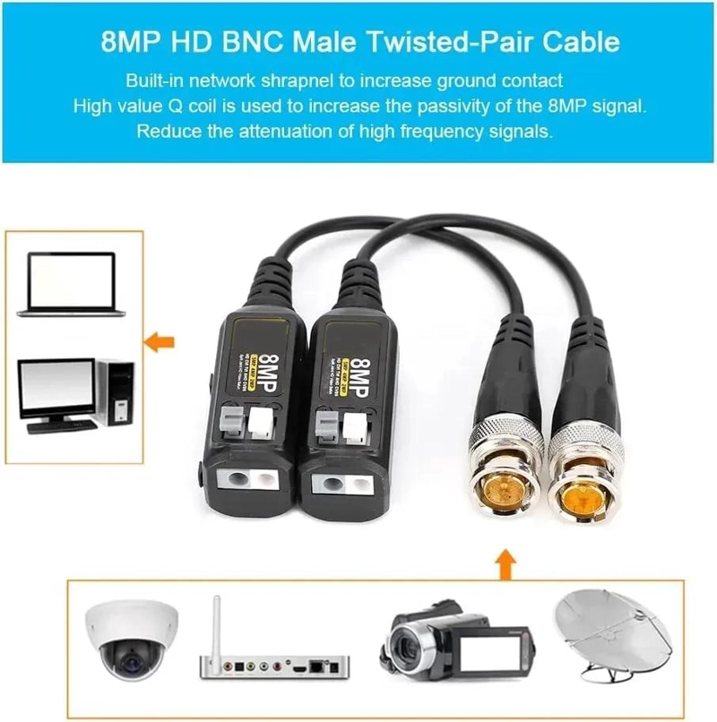 PACK DE 4 BALUNS DE VIDEO PARA CCTV Y CONECTORES DC - 2