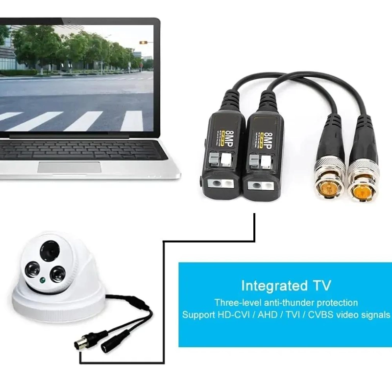 PACK DE 4 BALUNS DE VIDEO PARA CCTV Y CONECTORES DC - 3