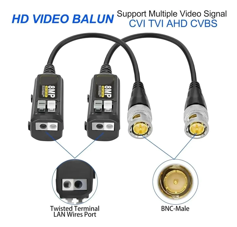 PACK DE 4 BALUNS DE VIDEO PARA CCTV Y CONECTORES DC - 5