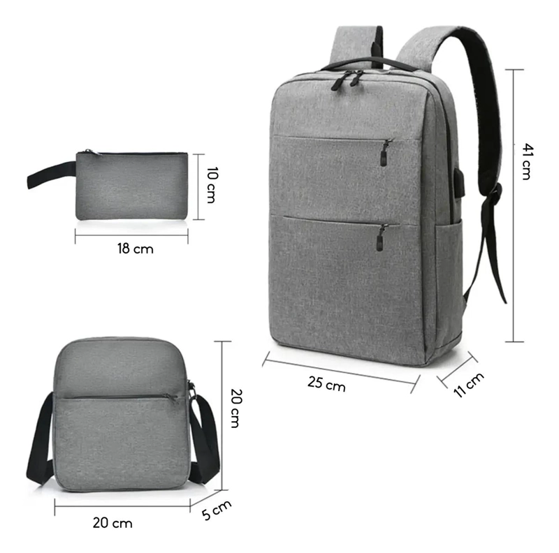 SET DE 3 MOCHILAS CON PUERTO USB PARA LAPTOP Y ACCESORIOS - 3