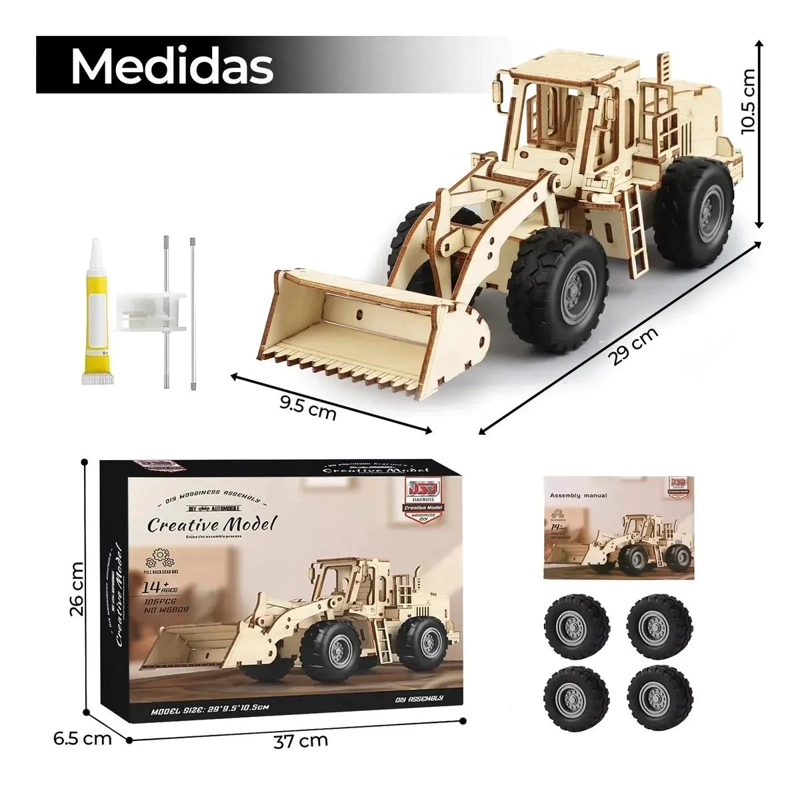 PUZZLE 3D RETROEXCAVADORA DE MADERA MDF 106 PIEZAS - 8