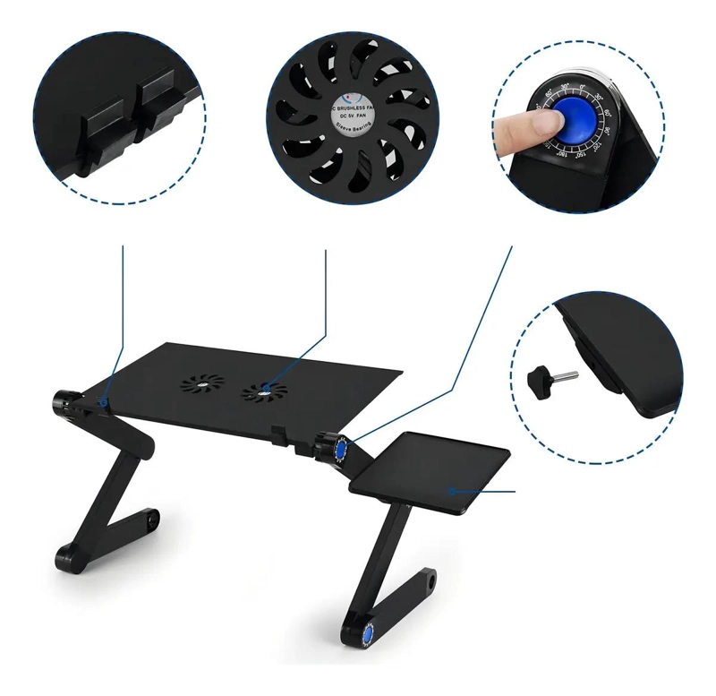 MESA PLEGABLE PARA LAPTOP CON VENTILADOR Y AJUSTE DE ALTURA - 5