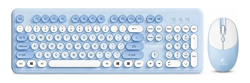 TECLADO INALAMBRICO RETRO CON MOUSE ESTILO VINTAGE AZUL - 1