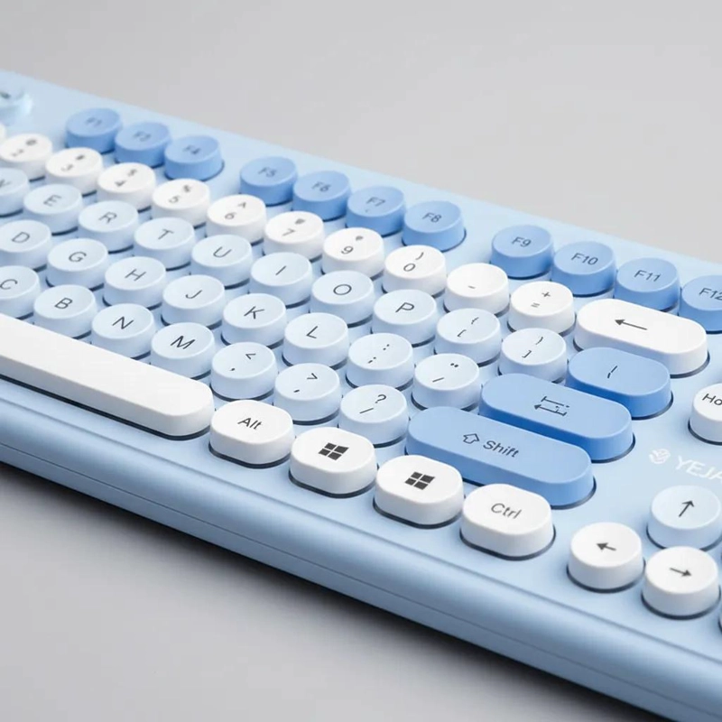 TECLADO INALAMBRICO RETRO CON MOUSE ESTILO VINTAGE AZUL - 6