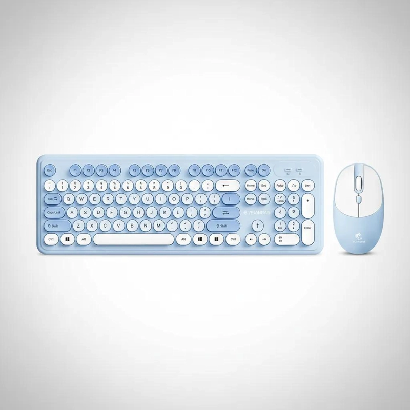 TECLADO INALAMBRICO RETRO CON MOUSE ESTILO VINTAGE AZUL - 7