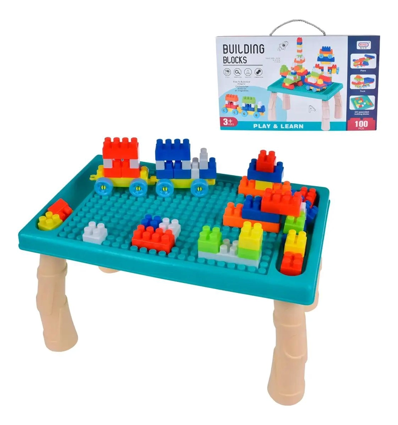 SET DE BLOQUES DE CONSTRUCCION 100 PIEZAS CON MESA MULTICOLOR - 4