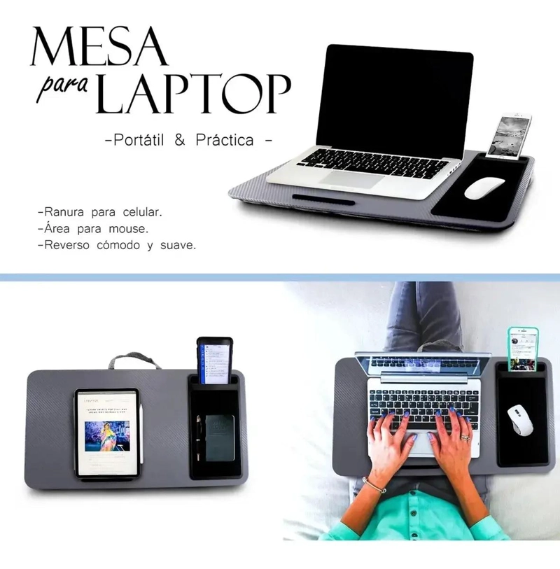 MESA PLEGABLE PARA LAPTOP CON SOPORTE PARA CELULAR Y MOUSE - 2