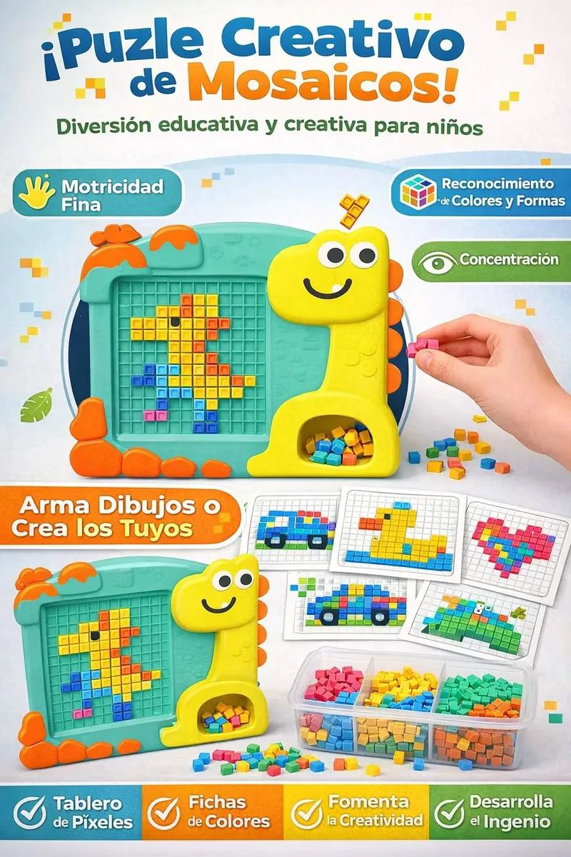 MOSAICO CREATIVO DE DINOSAURIO CON BLOQUES DE COLORES - 2