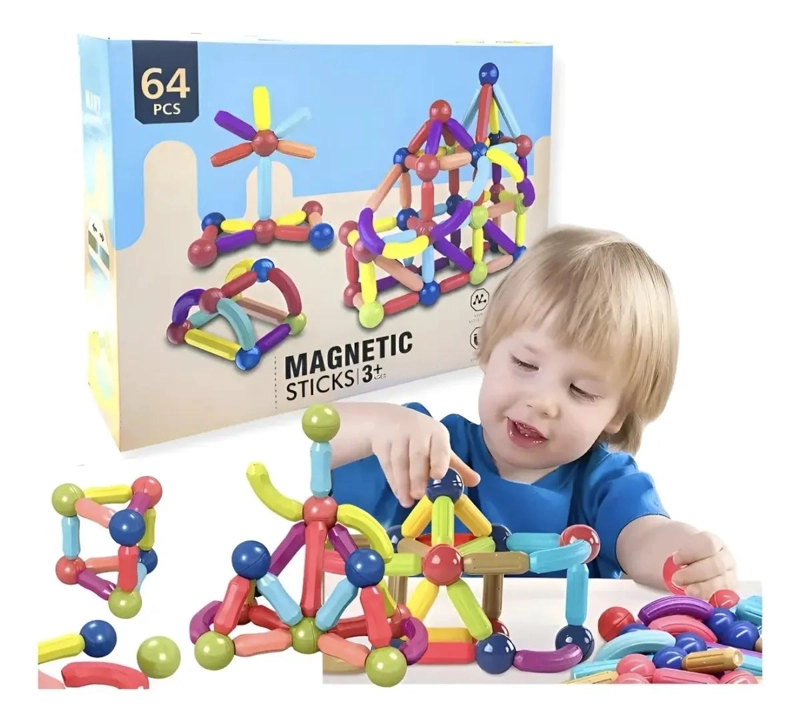 BLOQUES MAGNE TICOS DE CONSTRUCCION 64 PIEZAS PARA NIÑOS - 1