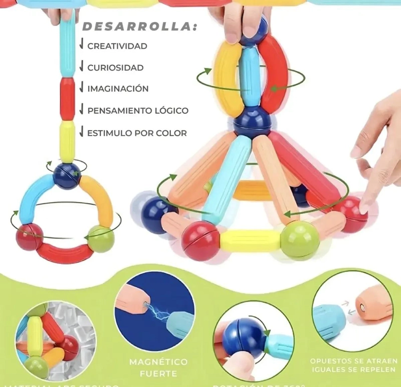 BLOQUES MAGNE TICOS DE CONSTRUCCION 64 PIEZAS PARA NIÑOS - 3