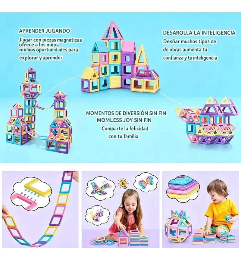 BLOQUES MAGNE TICOS DIDACTICOS 58 PIEZAS PARA NIÑOS - 2