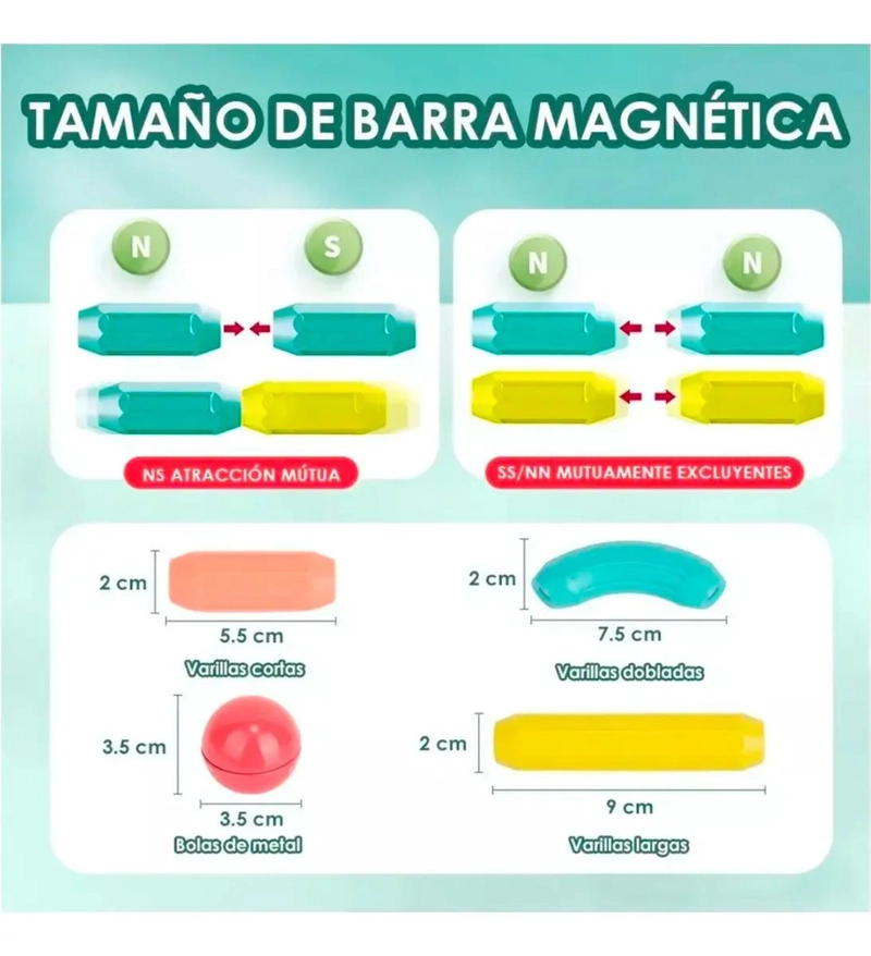 JUEGO DIDACTICO DE BARRAS MAGNE TICAS 3D CON 84 PIEZAS - 2