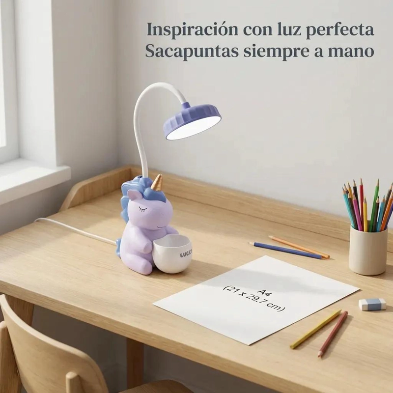 LAMPARA DE ESCRITORIO INFANTIL UNICORNIO CON SACAPUNTAS - 2
