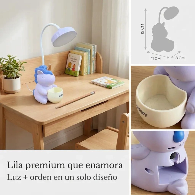 LAMPARA DE ESCRITORIO INFANTIL UNICORNIO CON SACAPUNTAS - 5