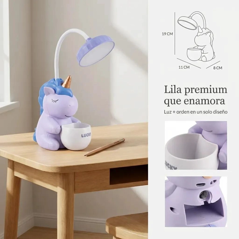 LAMPARA DE ESCRITORIO INFANTIL UNICORNIO CON SACAPUNTAS - 6