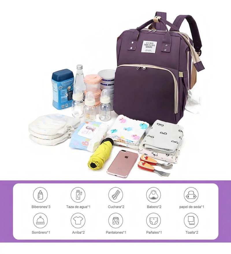 MOCHILA PANALERA MULTIFUNCIONAL IMPERMEABLE PARA BEBE S COLOR VIOLETA - 10