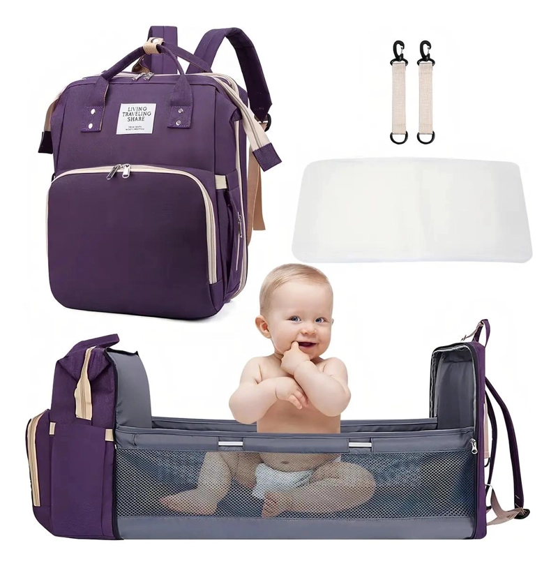 MOCHILA PANALERA MULTIFUNCIONAL IMPERMEABLE PARA BEBE S COLOR VIOLETA - 2