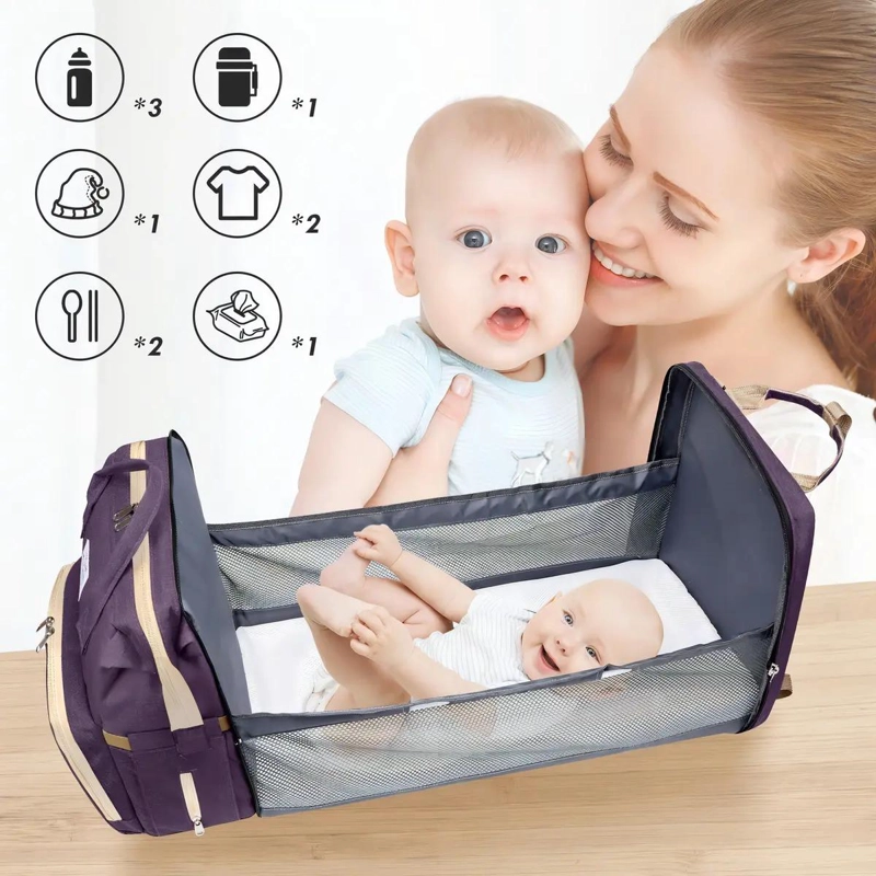 MOCHILA PANALERA MULTIFUNCIONAL IMPERMEABLE PARA BEBE S COLOR VIOLETA - 3