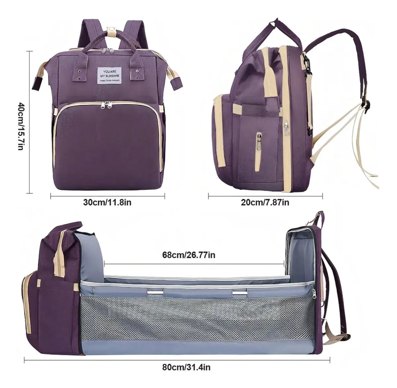 MOCHILA PANALERA MULTIFUNCIONAL IMPERMEABLE PARA BEBE S COLOR VIOLETA - 4