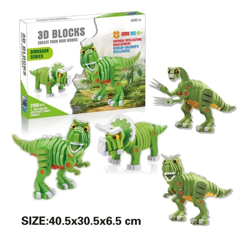 BLOQUES ARMABLES 3D DE DINOSAURIO PARA NIÑOS CON 104 PIEZAS - 3