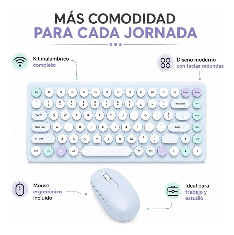 COMBO TECLADO Y MOUSE INALAMBRICOS COLORIDO PARA OFICINA - 2
