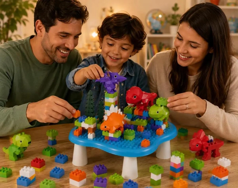 MESA DIDACTICA DE CONSTRUCCION DE DINOSAURIOS CON 65 PIEZAS - 1