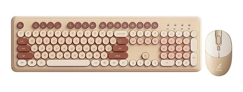 TECLADO INALAMBRICO RETRO CON MOUSE ESTILO VINTAGE COLOR MARRON - 1